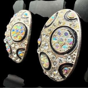 Vintage Pave Crystal black Accent Oval Clip-On Earrings